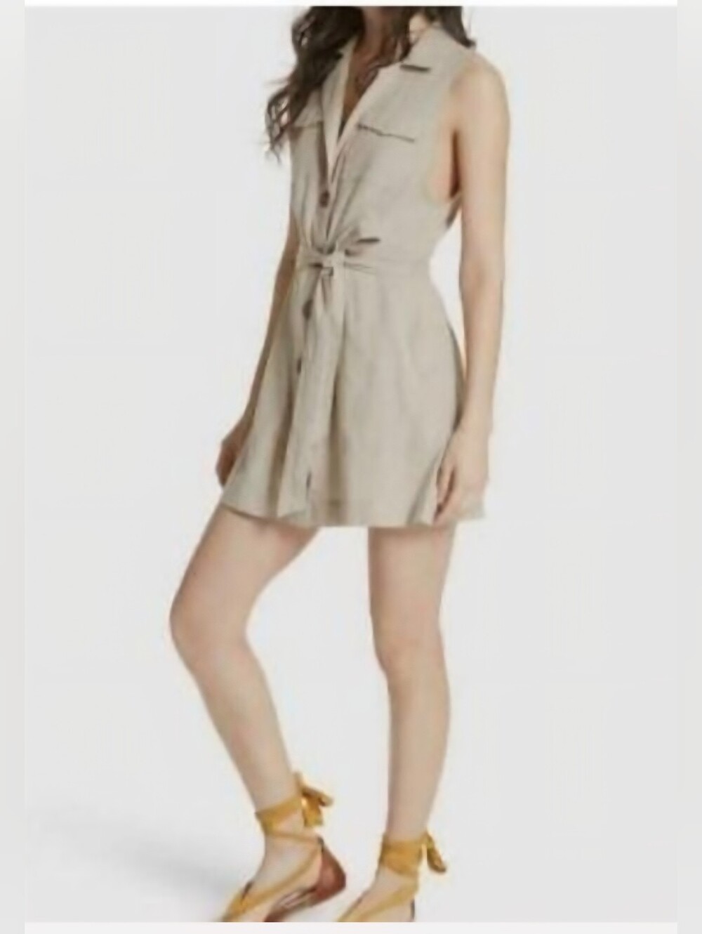 Free People Sleeveless Tie-Front Mini Dress in Beige
